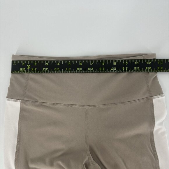 Athleta Exhale Mesh Capri Leggings Quail Beige White Mesh Cutouts Size Small - Picture 9 of 11